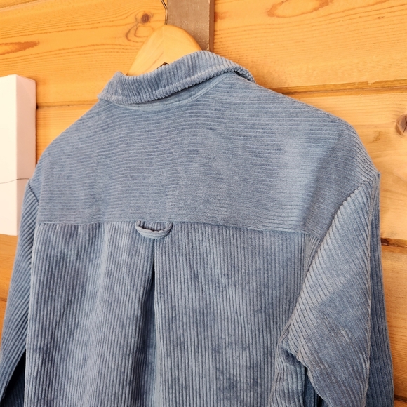 Jolie & Joy Blue Crop Corduroy Jacket Pocket Oversize‎ Terrycloth Shacket Size S - Picture 8 of 10